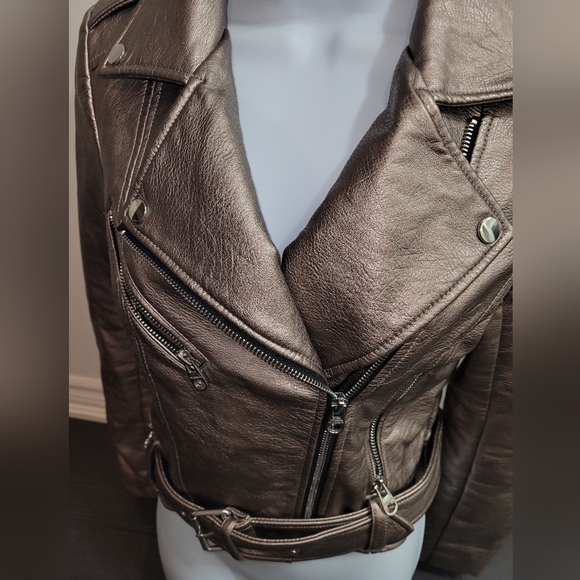 PULL&BEAR faux leather jacket in Metallic color, size small - Picture 3 of 5